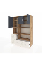 Hyperion Dolap 9 Raflı 6 Çekmeceli 3 Kapaklı 132x44x195 Çam-Antrasit/Aytaşı