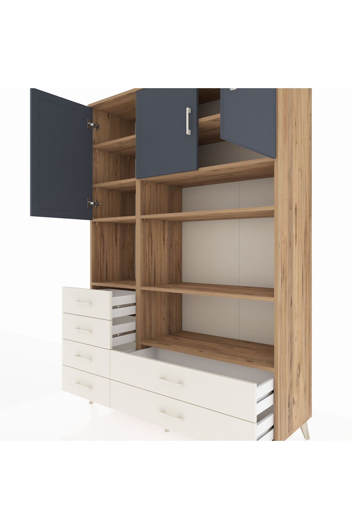 Hyperion Dolap 9 Raflı 6 Çekmeceli 3 Kapaklı 132x44x195 Çam-Antrasit/Aytaşı