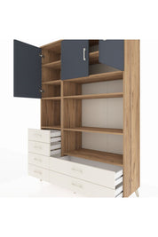 Hyperion Dolap 9 Raflı 6 Çekmeceli 3 Kapaklı 132x44x195 Çam-Antrasit/Aytaşı