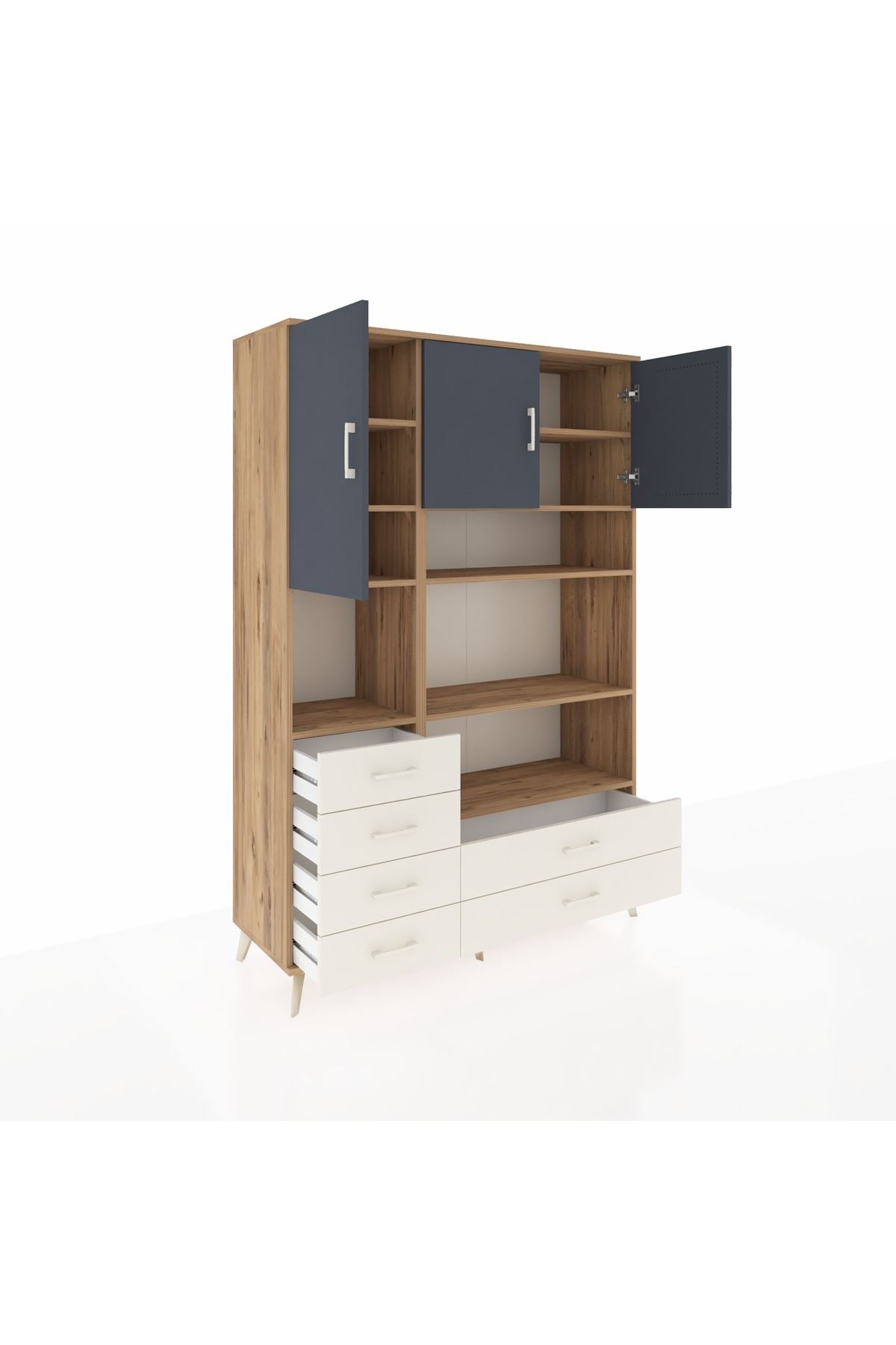 Hyperion Dolap 9 Raflı 6 Çekmeceli 3 Kapaklı 132x44x195 Çam-Antrasit/Aytaşı