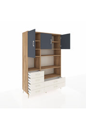 Hyperion Dolap 9 Raflı 6 Çekmeceli 3 Kapaklı 132x44x195 Çam-Antrasit/Aytaşı