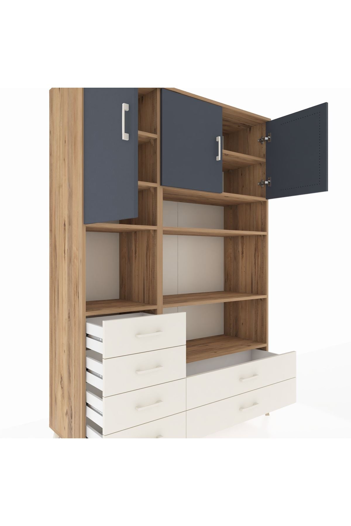 Hyperion Dolap 9 Raflı 6 Çekmeceli 3 Kapaklı 132x44x195 Çam-Antrasit/Aytaşı