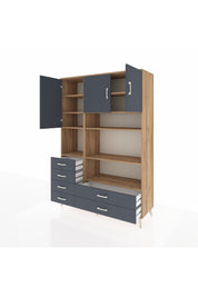 Hyperion Dolap 9 Raflı 6 Çekmeceli 3 Kapaklı 132x44x195 Çam-Antrasit/Antrasit
