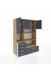 Hyperion Dolap 9 Raflı 6 Çekmeceli 3 Kapaklı 132x44x195 Çam-Antrasit/Antrasit