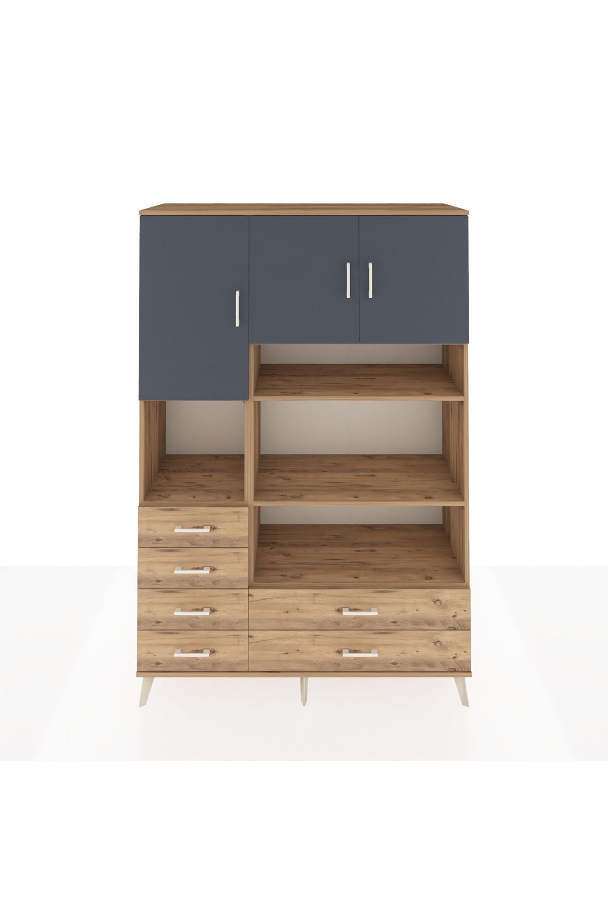 Hyperion Dolap 9 Raflı 6 Çekmeceli 3 Kapaklı 132x44x195 Çam-Antrasit/Çam