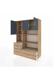 Hyperion Dolap 9 Raflı 6 Çekmeceli 3 Kapaklı 132x44x195 Çam-Antrasit/Çam