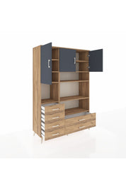 Hyperion Dolap 9 Raflı 6 Çekmeceli 3 Kapaklı 132x44x195 Çam-Antrasit/Çam