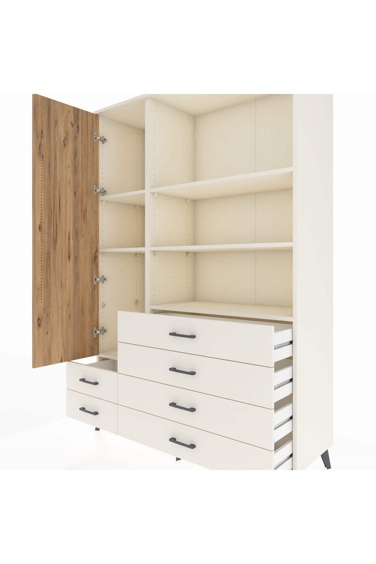 Hyperion Dolap 7 Raflı 6 Çekmeceli Tek Kapaklı  132x44x195 Aytaşı-Çam/Aytaşı