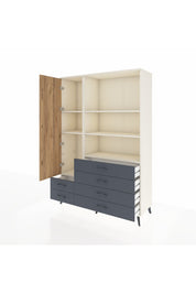 Hyperion Dolap 7 Raflı 6 Çekmeceli Tek Kapaklı  132x44x195 Aytaşı-Çam/Antrasit