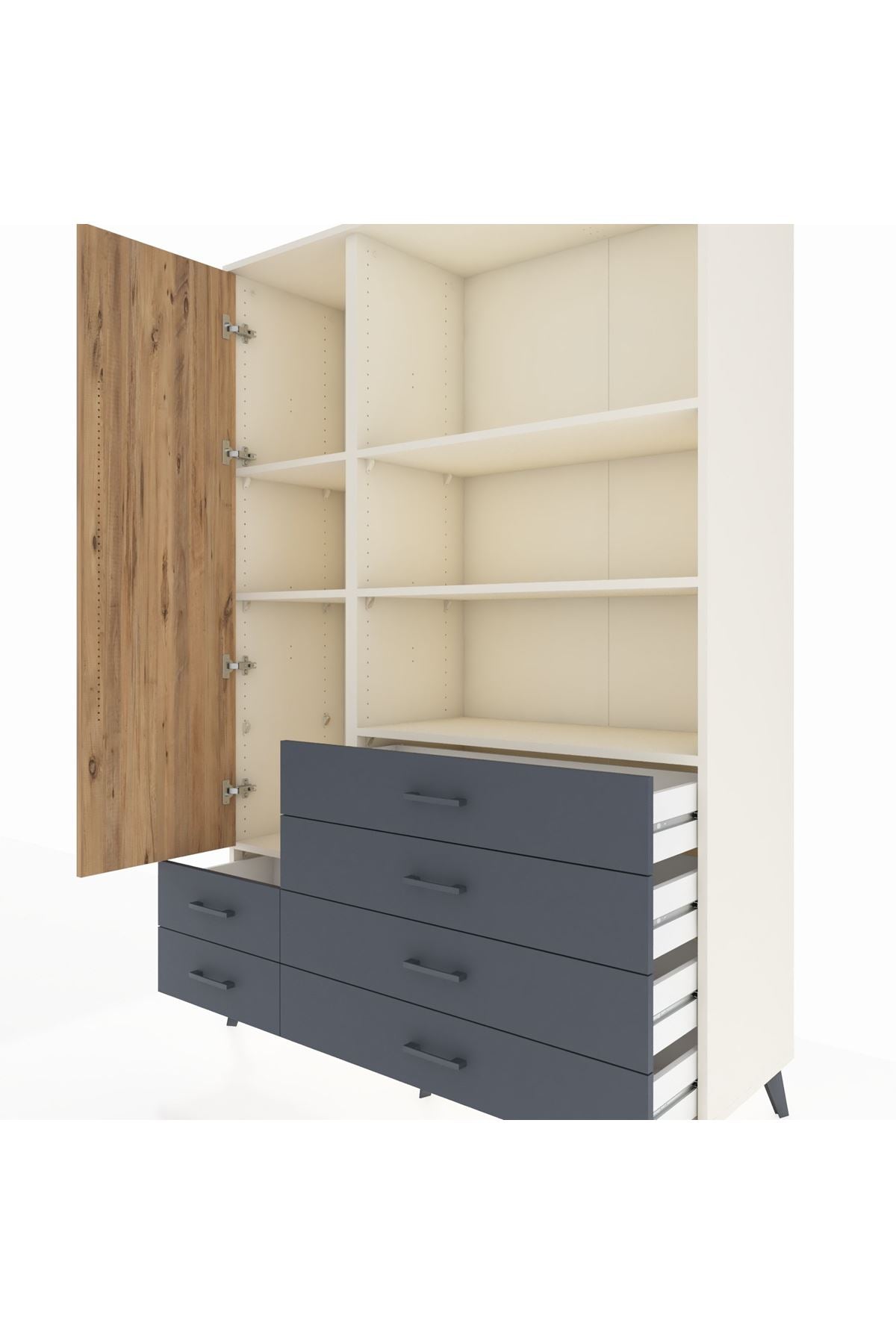 Hyperion Dolap 7 Raflı 6 Çekmeceli Tek Kapaklı  132x44x195 Aytaşı-Çam/Antrasit