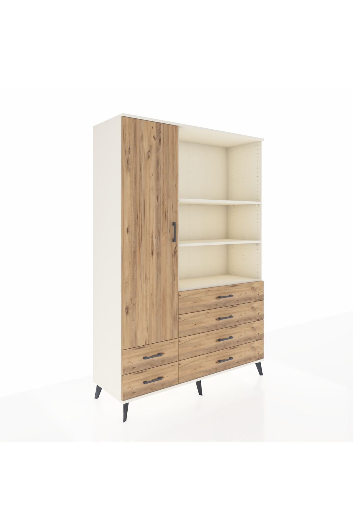 Hyperion Dolap 7 Raflı 6 Çekmeceli Tek Kapaklı  132x44x195 Aytaşı-Çam/Çam