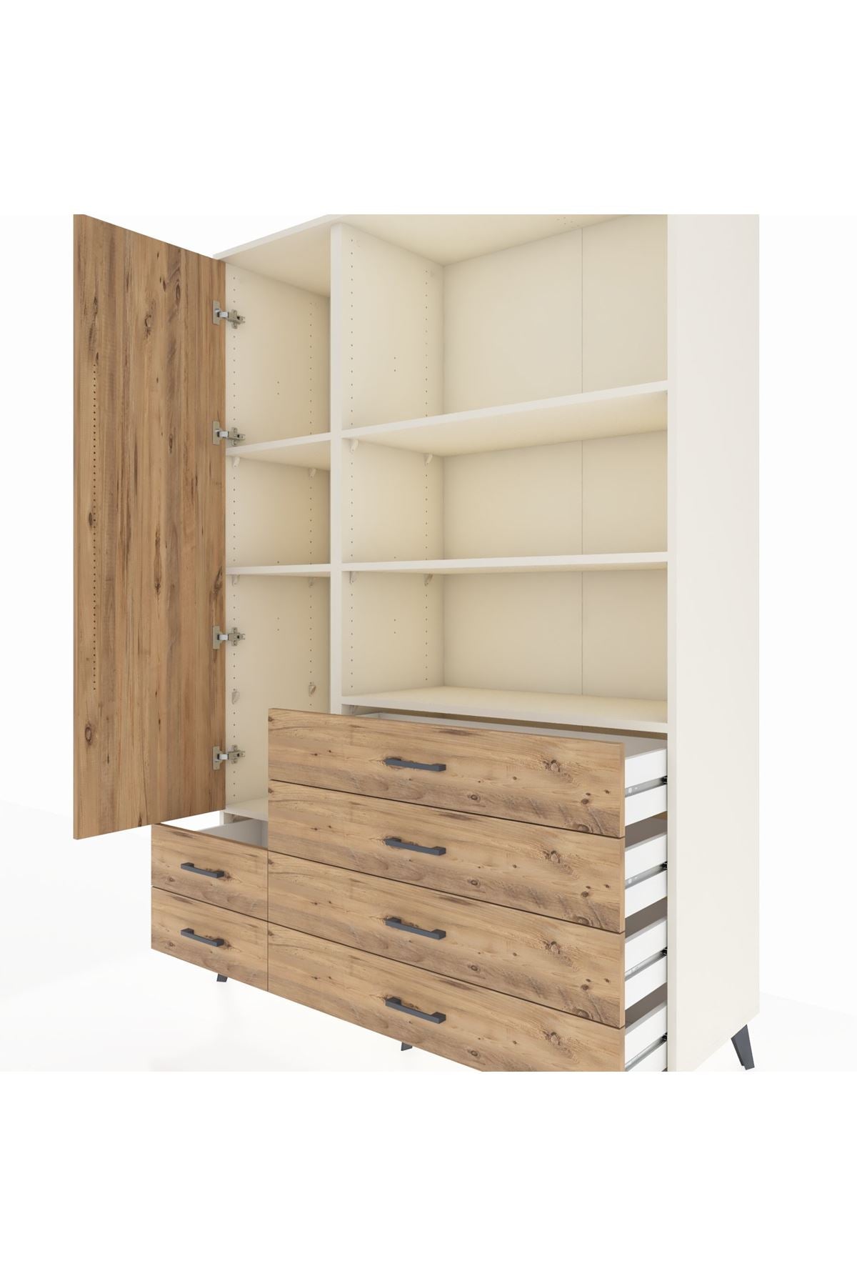 Hyperion Dolap 7 Raflı 6 Çekmeceli Tek Kapaklı  132x44x195 Aytaşı-Çam/Çam