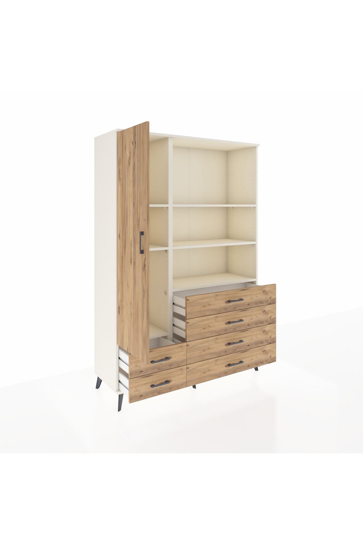 Hyperion Dolap 7 Raflı 6 Çekmeceli Tek Kapaklı  132x44x195 Aytaşı-Çam/Çam