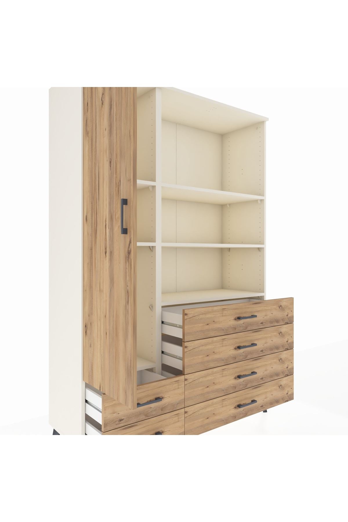 Hyperion Dolap 7 Raflı 6 Çekmeceli Tek Kapaklı  132x44x195 Aytaşı-Çam/Çam