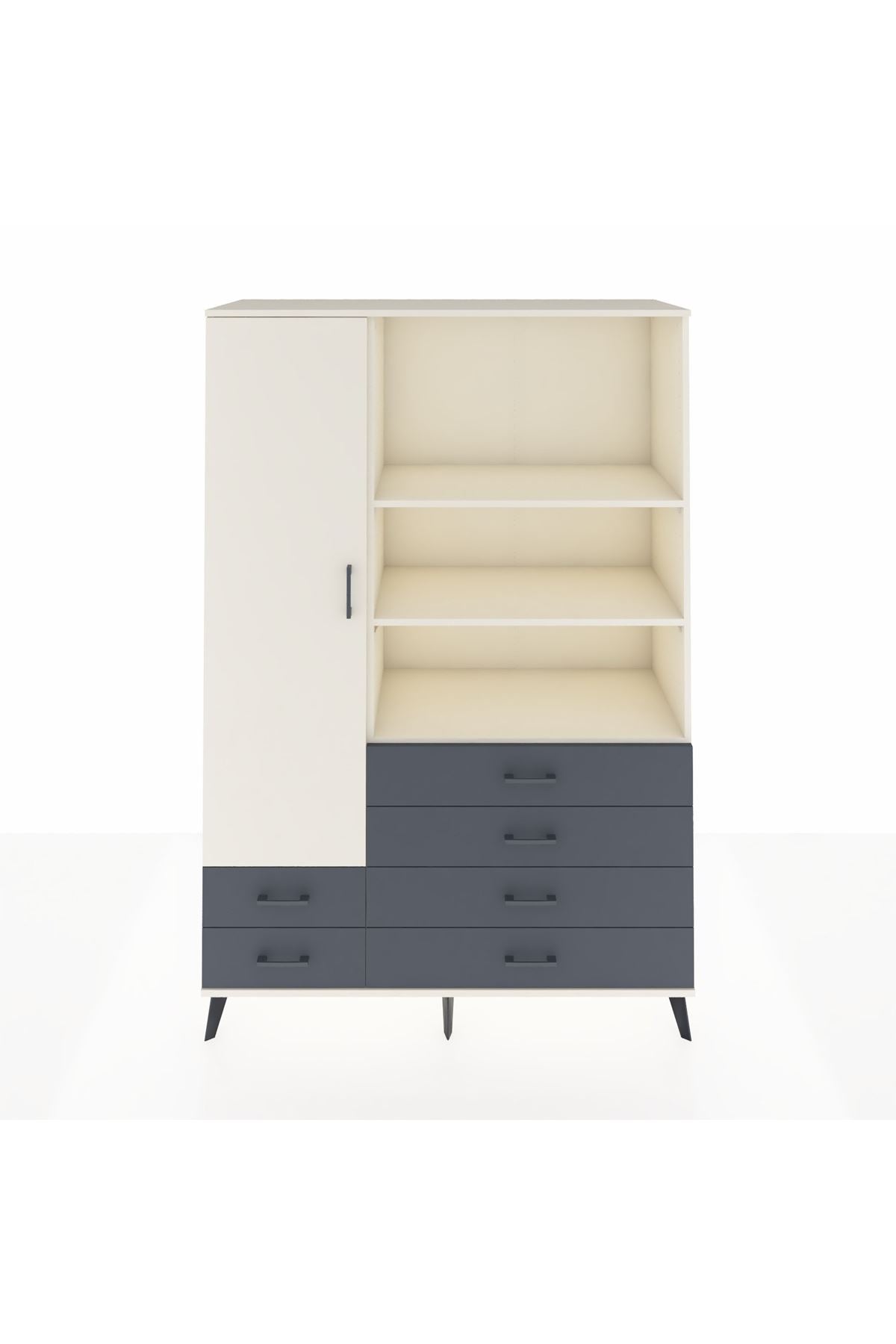 Hyperion Dolap 7 Raflı 6 Çekmeceli Tek Kapaklı  132x44x195 Aytaşı-Aytaşı/Antrasit