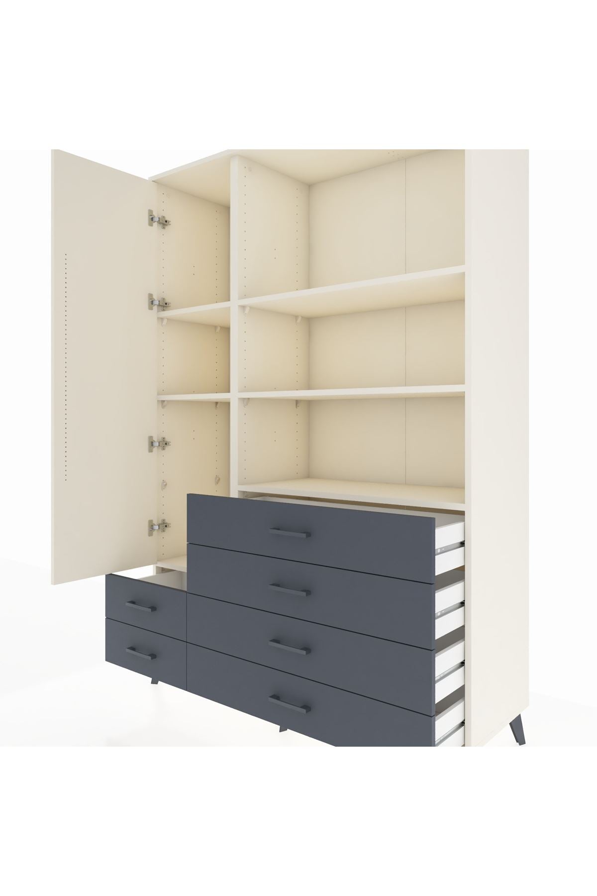 Hyperion Dolap 7 Raflı 6 Çekmeceli Tek Kapaklı  132x44x195 Aytaşı-Aytaşı/Antrasit