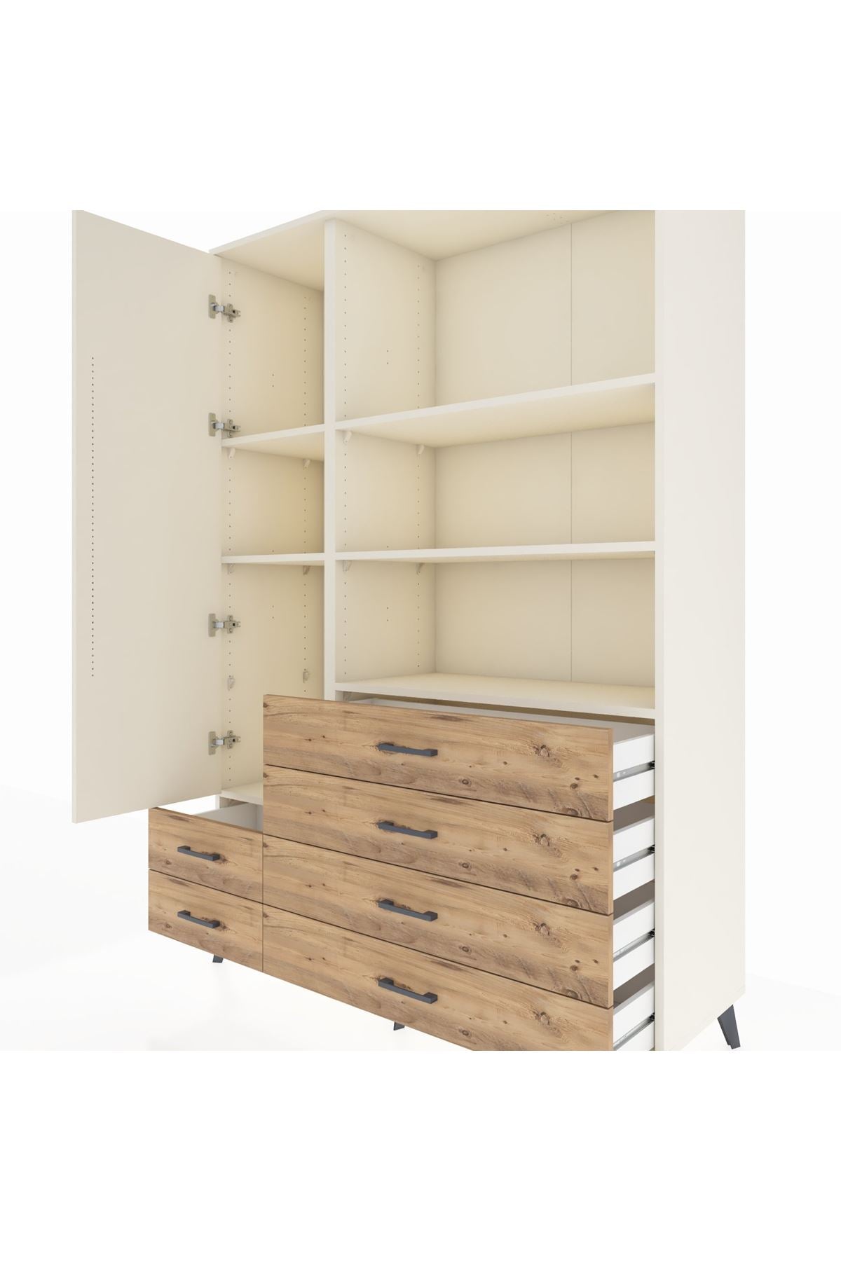 Hyperion Dolap 7 Raflı 6 Çekmeceli Tek Kapaklı  132x44x195 Aytaşı-Aytaşı/Çam