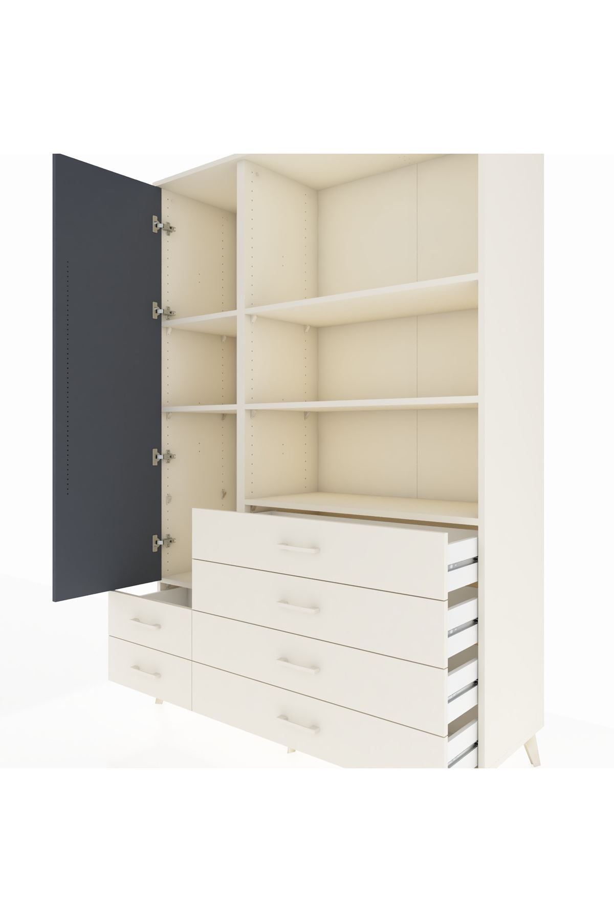 Hyperion Dolap 7 Raflı 6 Çekmeceli Tek Kapaklı  132x44x195 Aytaşı-Antrasit/Aytaşı