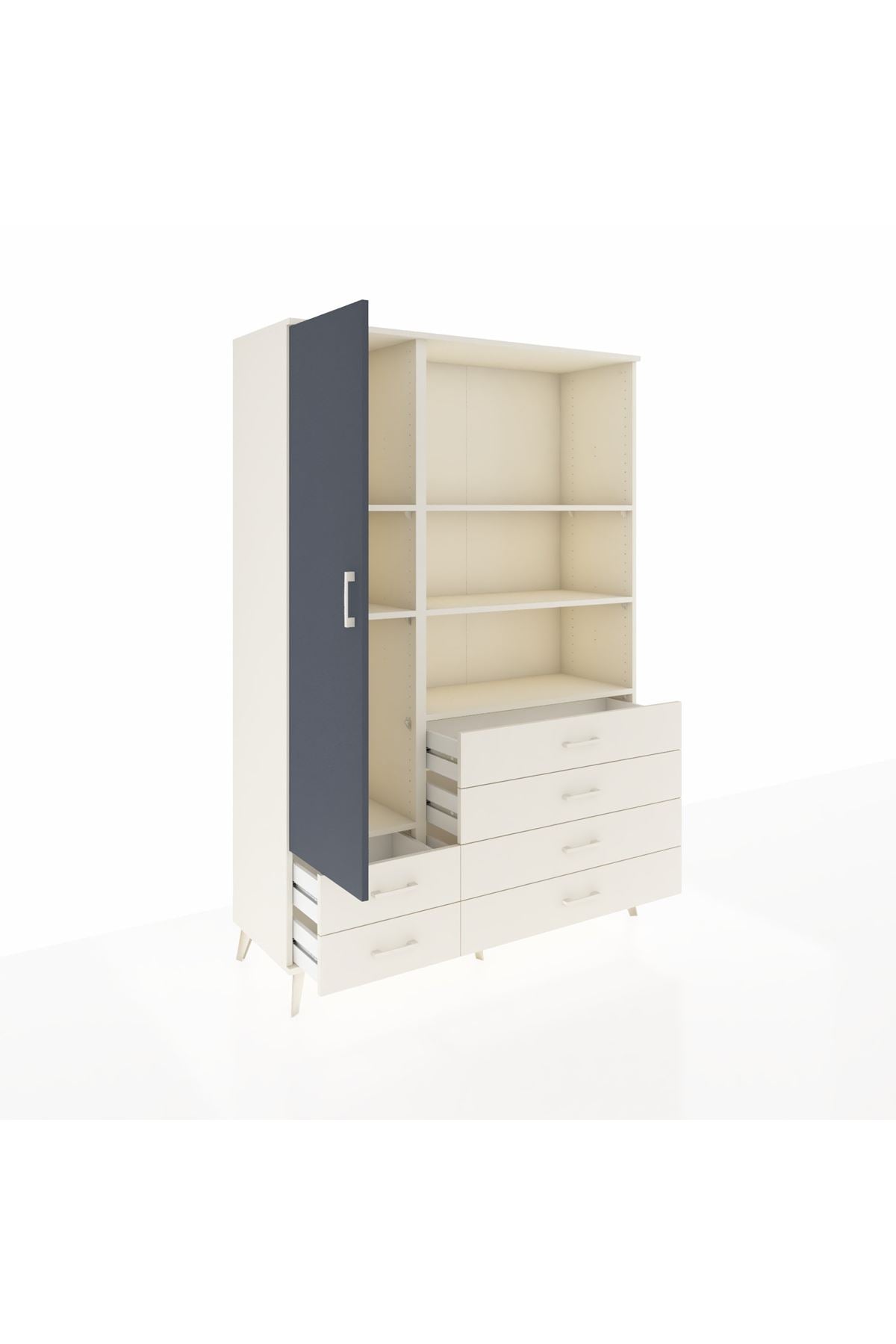 Hyperion Dolap 7 Raflı 6 Çekmeceli Tek Kapaklı  132x44x195 Aytaşı-Antrasit/Aytaşı