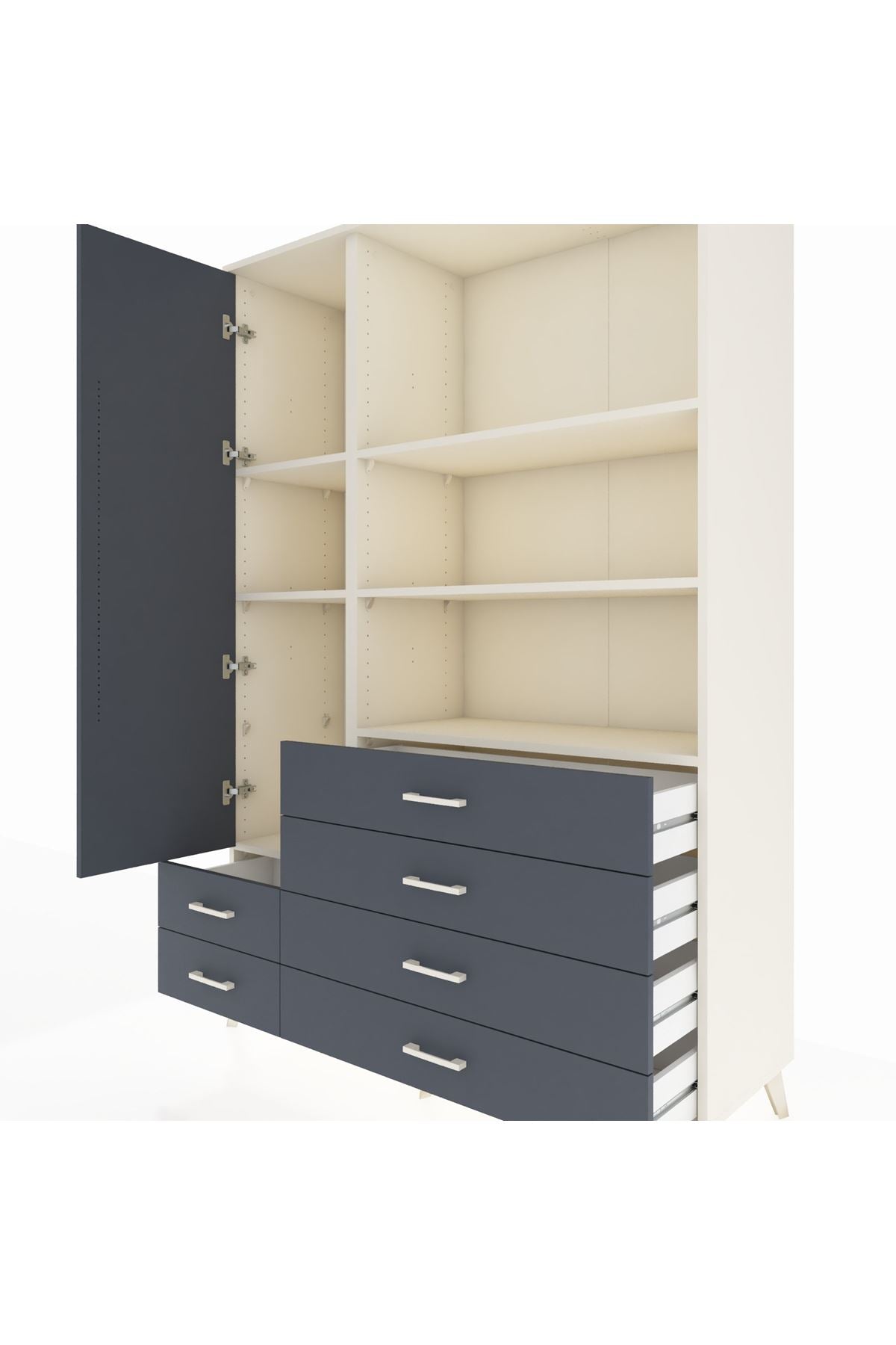 Hyperion Dolap 7 Raflı 6 Çekmeceli Tek Kapaklı  132x44x195 Aytaşı-Antrasit/Antrasit