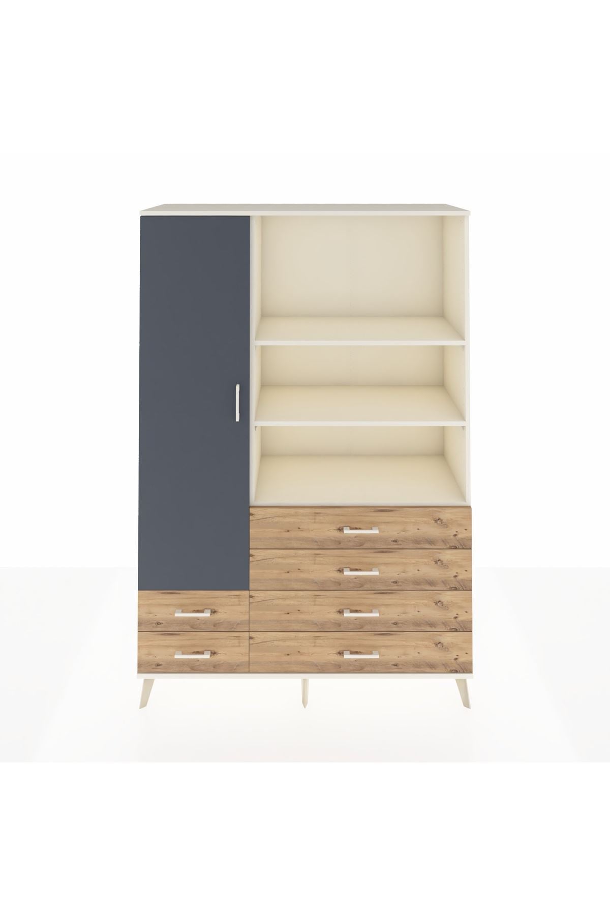 Hyperion Dolap 7 Raflı 6 Çekmeceli Tek Kapaklı  132x44x195 Aytaşı-Antrasit/Çam