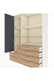 Hyperion Dolap 7 Raflı 6 Çekmeceli Tek Kapaklı  132x44x195 Aytaşı-Antrasit/Çam