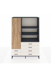 Hyperion Dolap 7 Raflı 6 Çekmeceli Tek Kapaklı  132x44x195 Antrasit-Çam/Aytaşı