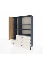 Hyperion Dolap 7 Raflı 6 Çekmeceli Tek Kapaklı  132x44x195 Antrasit-Çam/Aytaşı