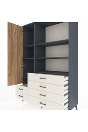 Hyperion Dolap 7 Raflı 6 Çekmeceli Tek Kapaklı  132x44x195 Antrasit-Çam/Aytaşı