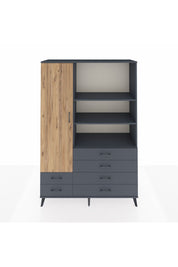 Hyperion Dolap 7 Raflı 6 Çekmeceli Tek Kapaklı  132x44x195 Antrasit-Çam/Antrasit