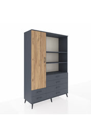 Hyperion Dolap 7 Raflı 6 Çekmeceli Tek Kapaklı  132x44x195 Antrasit-Çam/Antrasit