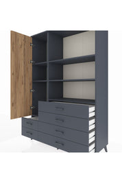 Hyperion Dolap 7 Raflı 6 Çekmeceli Tek Kapaklı  132x44x195 Antrasit-Çam/Antrasit