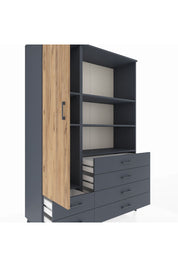 Hyperion Dolap 7 Raflı 6 Çekmeceli Tek Kapaklı  132x44x195 Antrasit-Çam/Antrasit