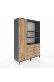 Hyperion Dolap 7 Raflı 6 Çekmeceli Tek Kapaklı  132x44x195 Antrasit-Çam/Çam