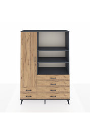 Hyperion Dolap 7 Raflı 6 Çekmeceli Tek Kapaklı  132x44x195 Antrasit-Çam/Çam