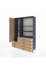 Hyperion Dolap 7 Raflı 6 Çekmeceli Tek Kapaklı  132x44x195 Antrasit-Çam/Çam