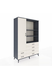 Hyperion Dolap 7 Raflı 6 Çekmeceli Tek Kapaklı  132x44x195 Antrasit-Aytaşı/Aytaşı