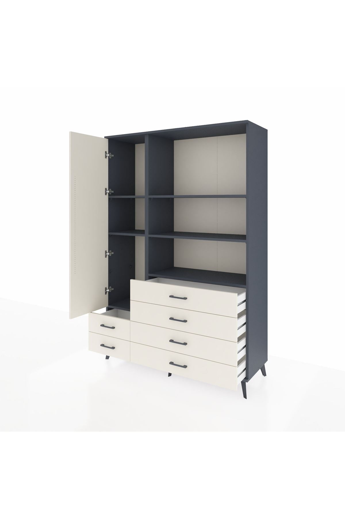 Hyperion Dolap 7 Raflı 6 Çekmeceli Tek Kapaklı  132x44x195 Antrasit-Aytaşı/Aytaşı