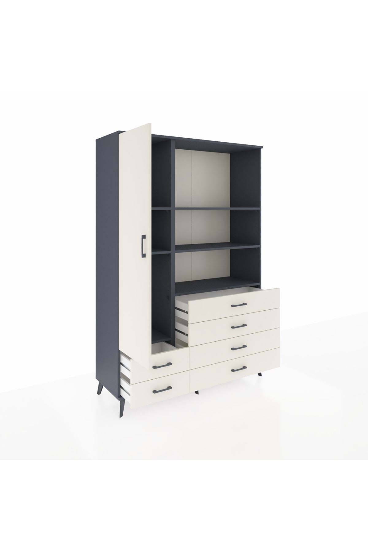 Hyperion Dolap 7 Raflı 6 Çekmeceli Tek Kapaklı  132x44x195 Antrasit-Aytaşı/Aytaşı