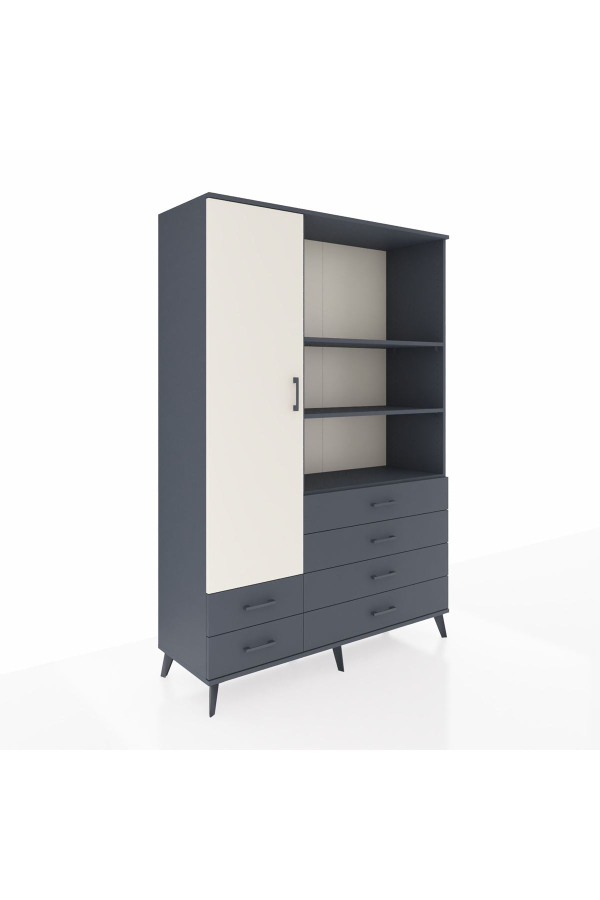 Hyperion Dolap 7 Raflı 6 Çekmeceli Tek Kapaklı  132x44x195 Antrasit-Aytaşı/Antrasit