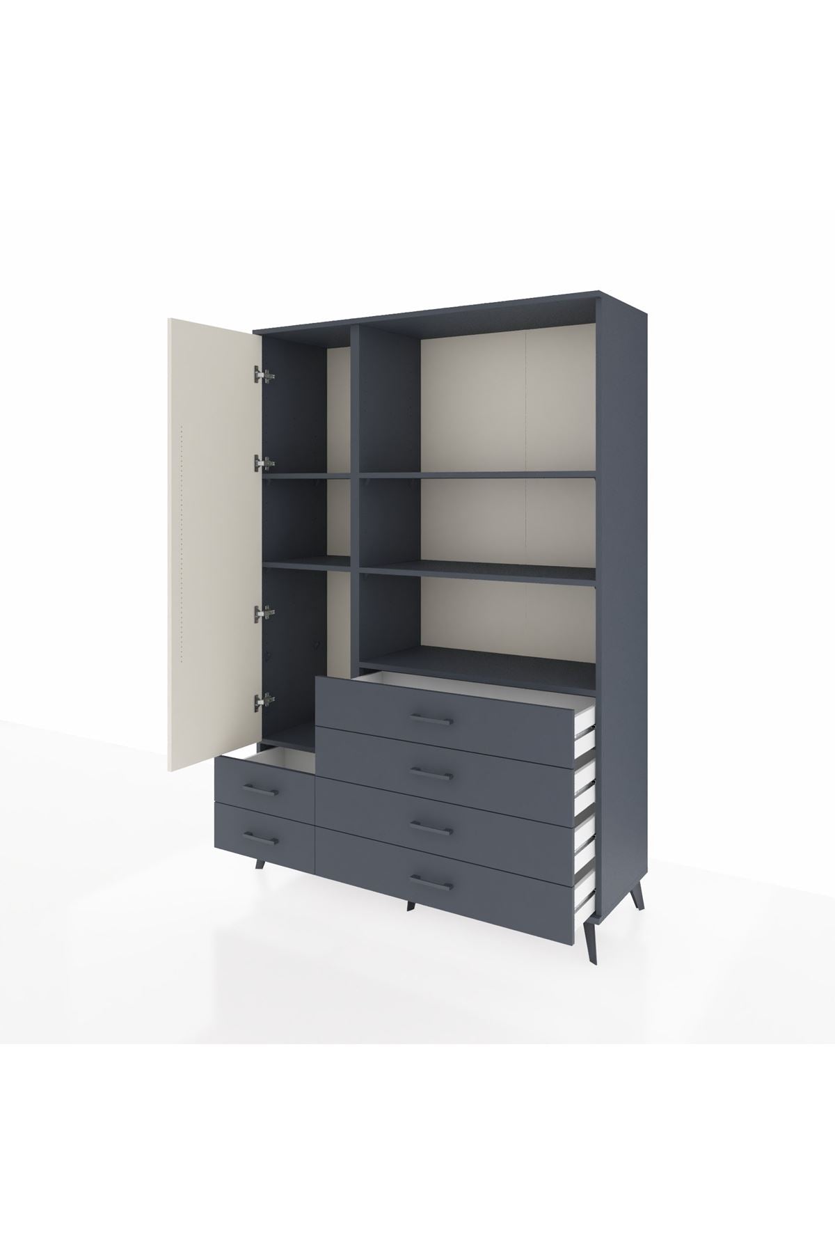 Hyperion Dolap 7 Raflı 6 Çekmeceli Tek Kapaklı  132x44x195 Antrasit-Aytaşı/Antrasit