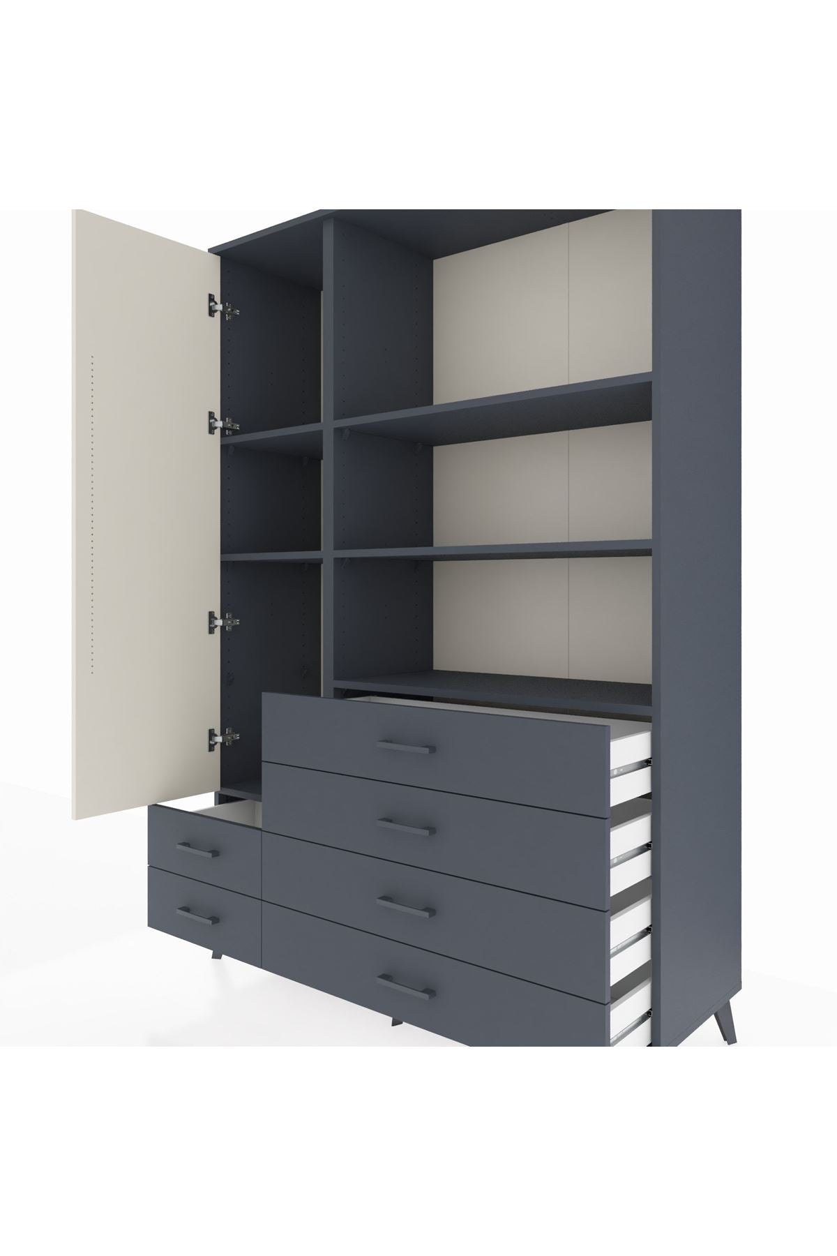 Hyperion Dolap 7 Raflı 6 Çekmeceli Tek Kapaklı  132x44x195 Antrasit-Aytaşı/Antrasit