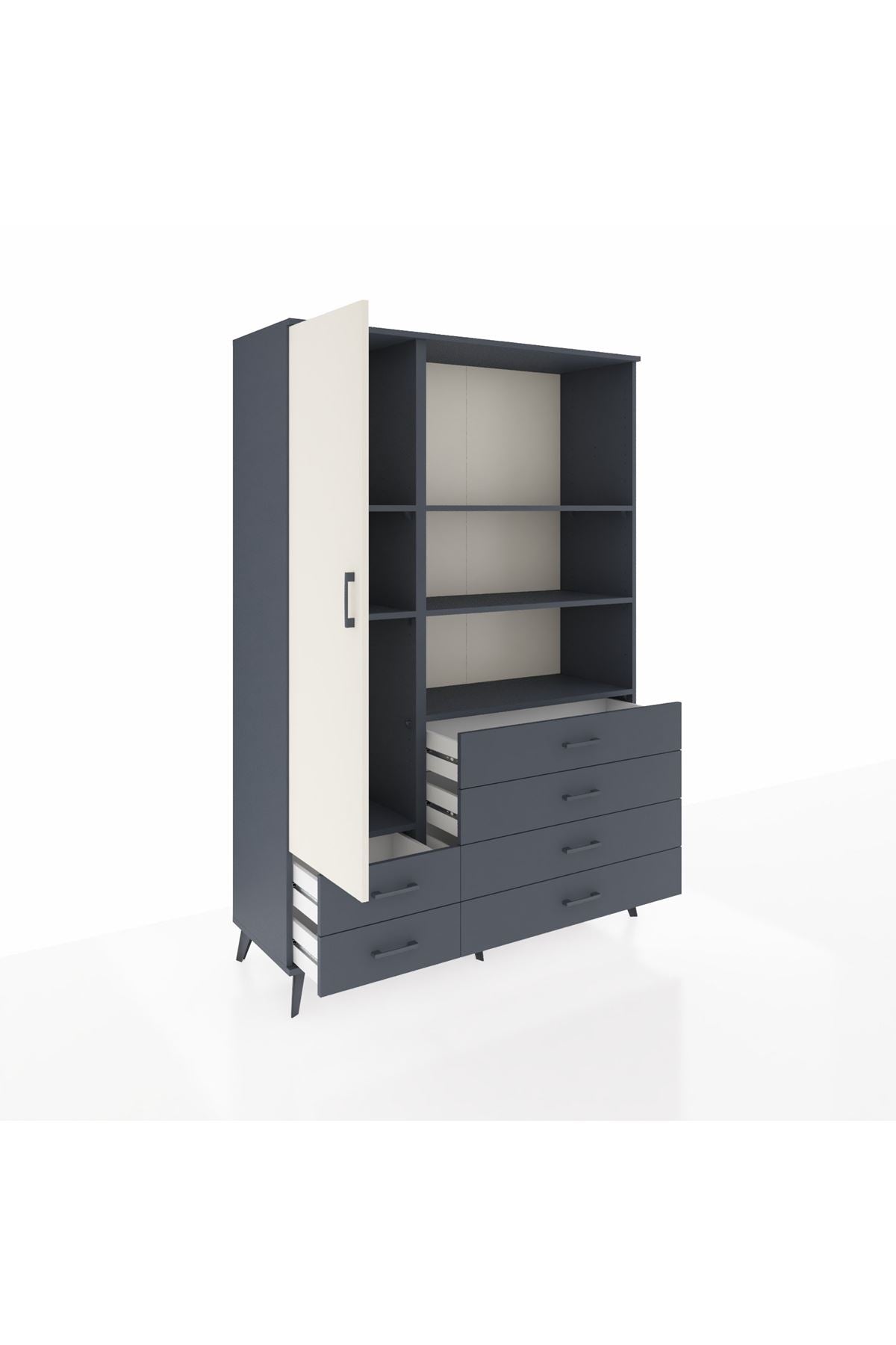 Hyperion Dolap 7 Raflı 6 Çekmeceli Tek Kapaklı  132x44x195 Antrasit-Aytaşı/Antrasit