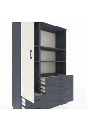 Hyperion Dolap 7 Raflı 6 Çekmeceli Tek Kapaklı  132x44x195 Antrasit-Aytaşı/Antrasit