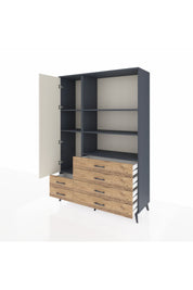 Hyperion Dolap 7 Raflı 6 Çekmeceli Tek Kapaklı  132x44x195 Antrasit-Aytaşı/Çam
