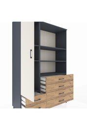 Hyperion Dolap 7 Raflı 6 Çekmeceli Tek Kapaklı  132x44x195 Antrasit-Aytaşı/Çam