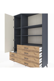 Hyperion Dolap 7 Raflı 6 Çekmeceli Tek Kapaklı  132x44x195 Antrasit-Aytaşı/Çam