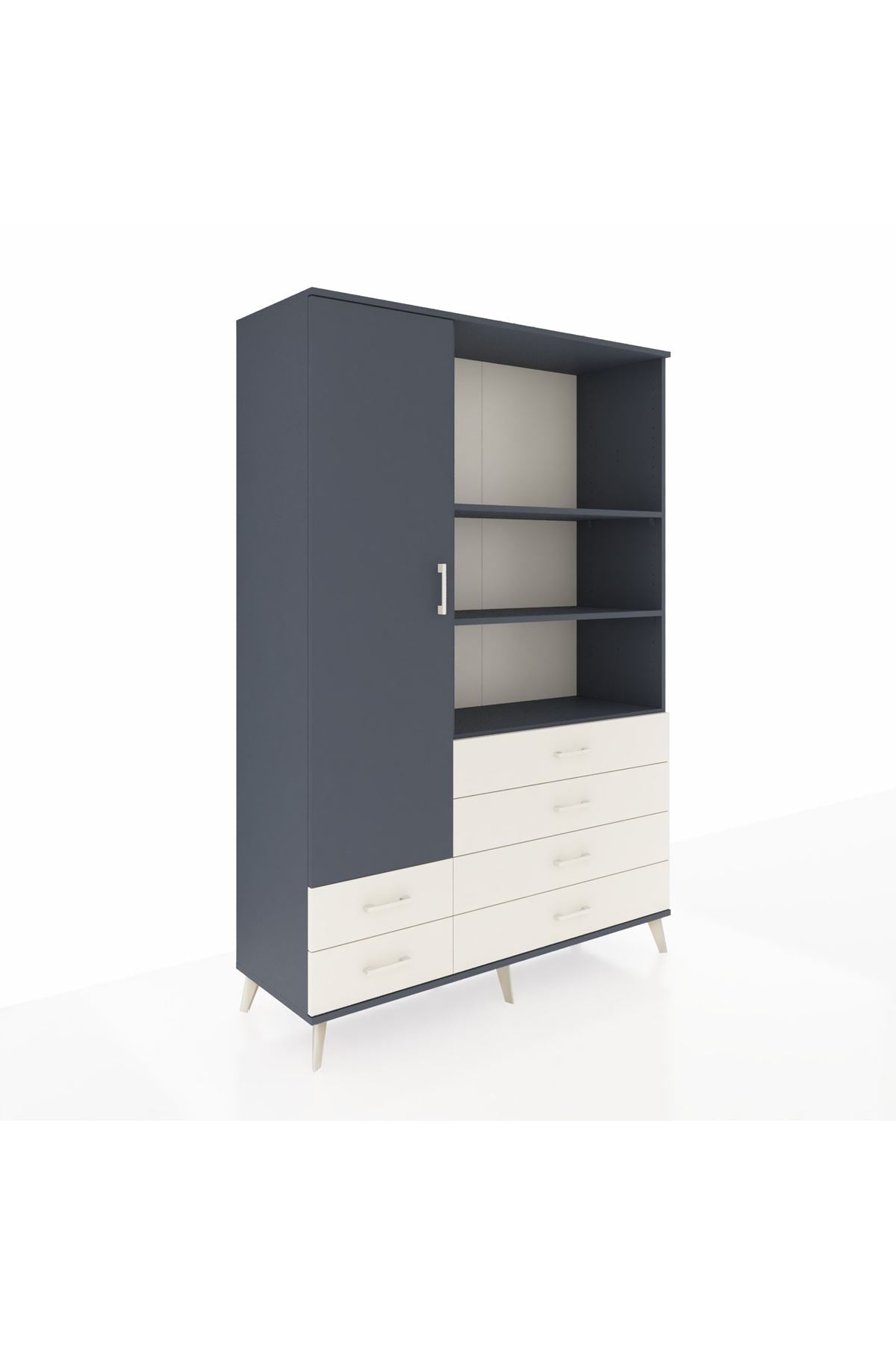 Hyperion Dolap 7 Raflı 6 Çekmeceli Tek Kapaklı  132x44x195 Antrasit-Antrasit/Aytaşı