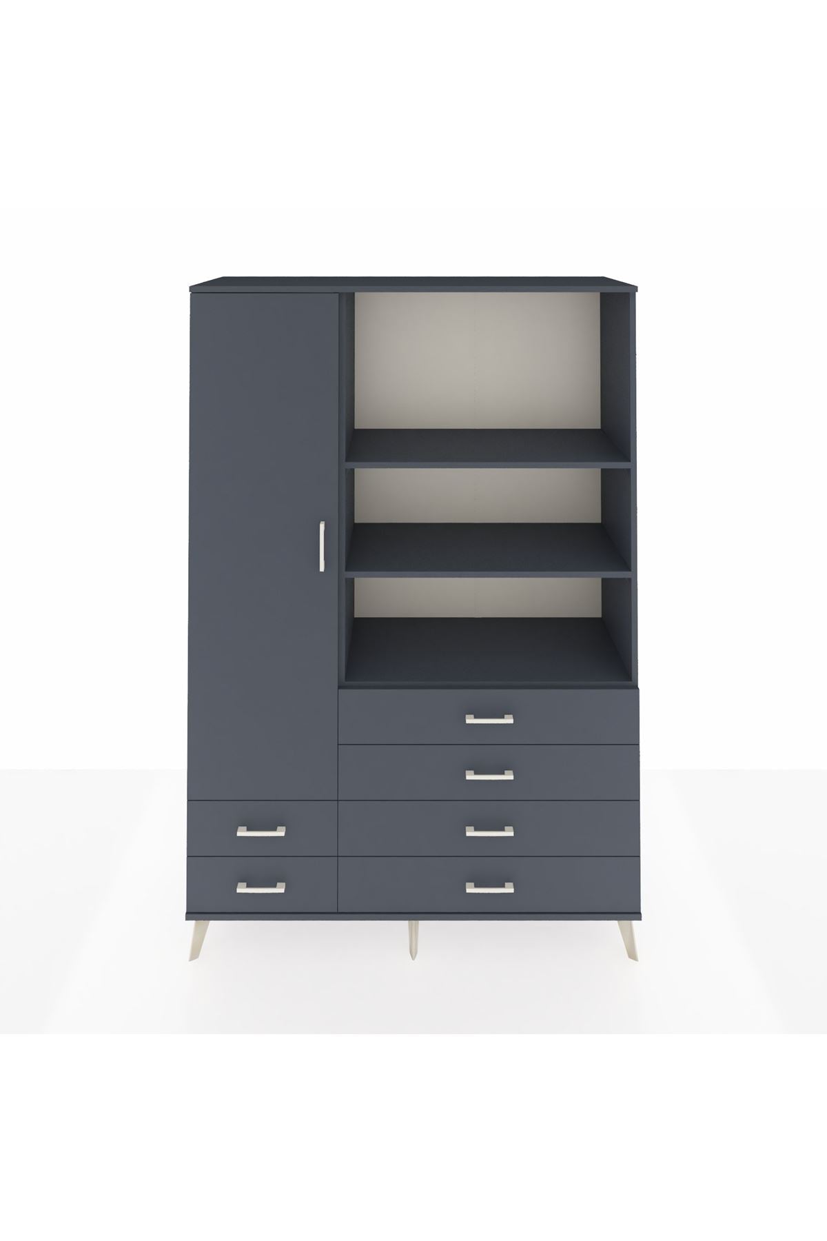 Hyperion Dolap 7 Raflı 6 Çekmeceli Tek Kapaklı  132x44x195 Antrasit-Antrasit/Antrasit