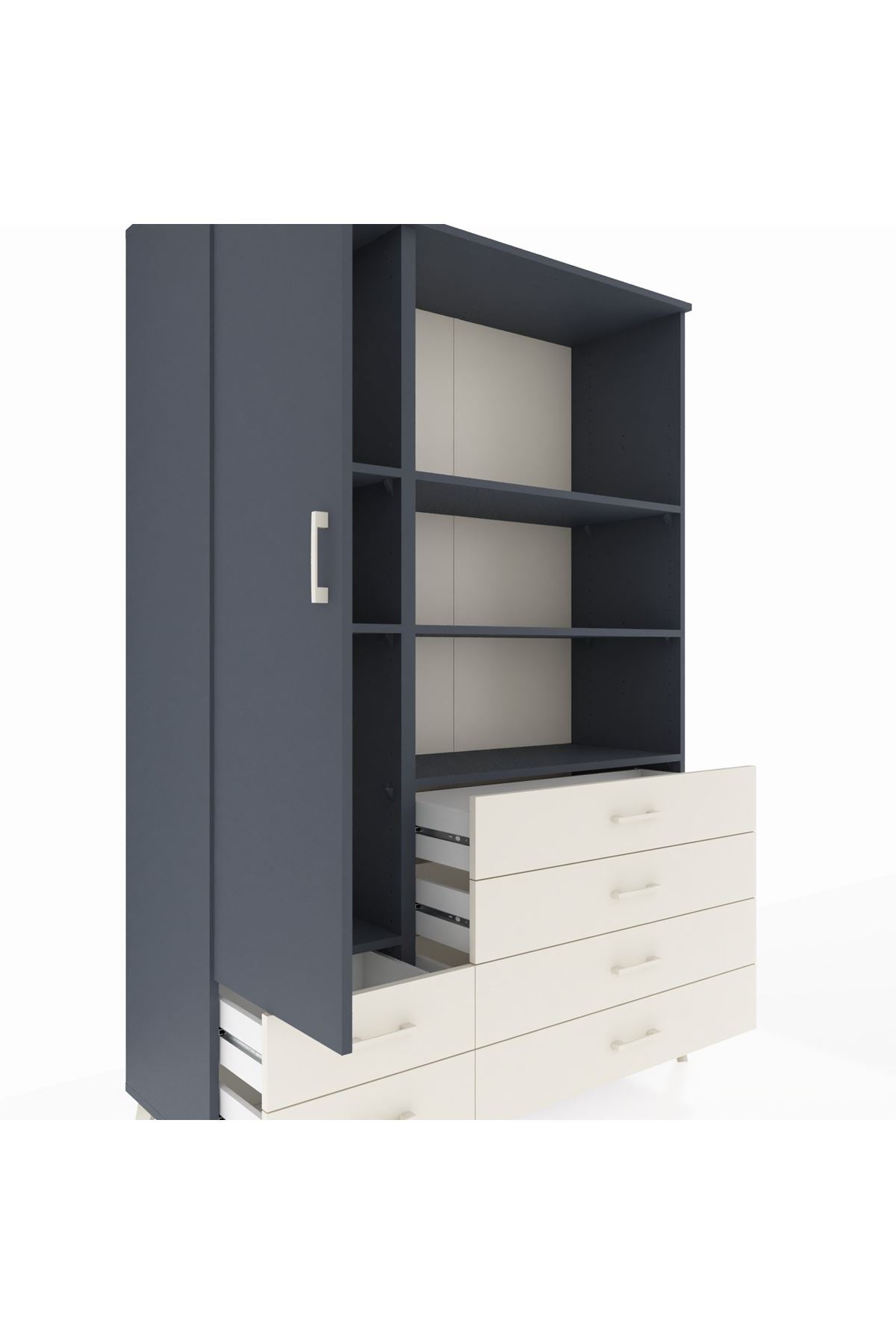 Hyperion Dolap 7 Raflı 6 Çekmeceli Tek Kapaklı  132x44x195 Antrasit-Antrasit/Aytaşı